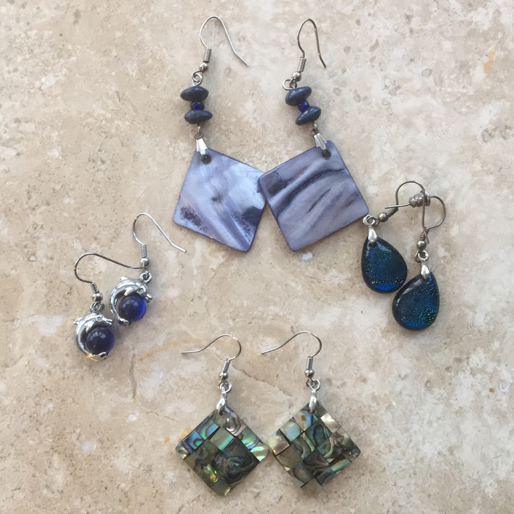 Set of 4 Earrings - Deep Blue/Purple